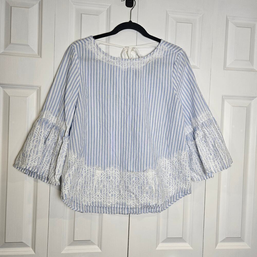Allison Andrews 3/4 Bell Sleeve Lace Blue and White Striped Medium Sailor